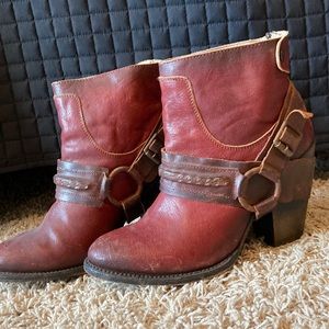 Freebird red brown El Paso ankle harness booties